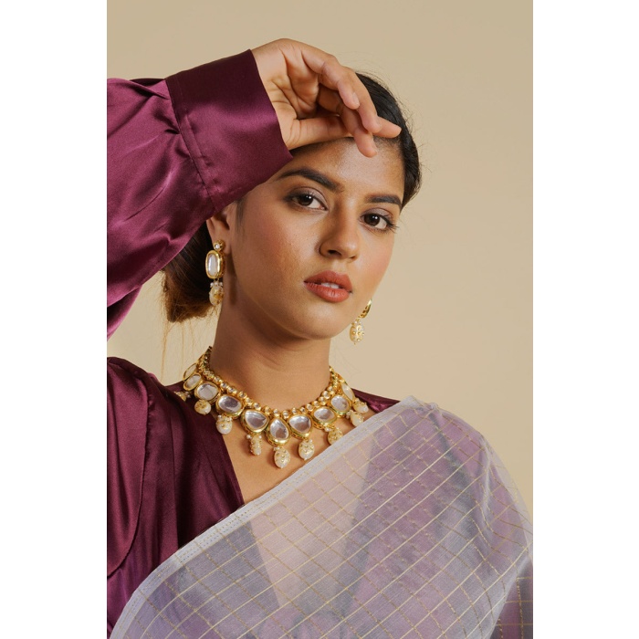 Polki & Kundan Studded Gold Plated White Jewellery Set | Save 33% - Rajasthan Living 7