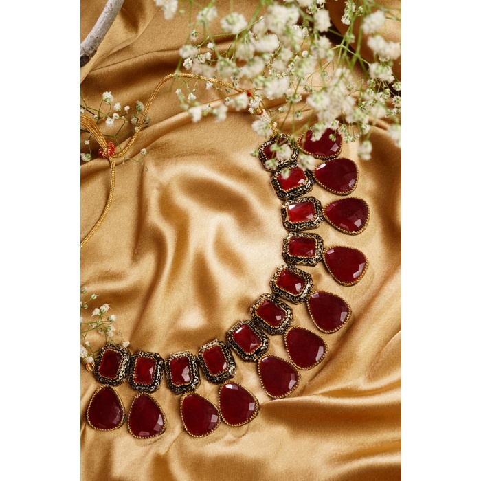 Red Stone Studded Black & Gunmetal Plated Necklace | Save 33% - Rajasthan Living 7