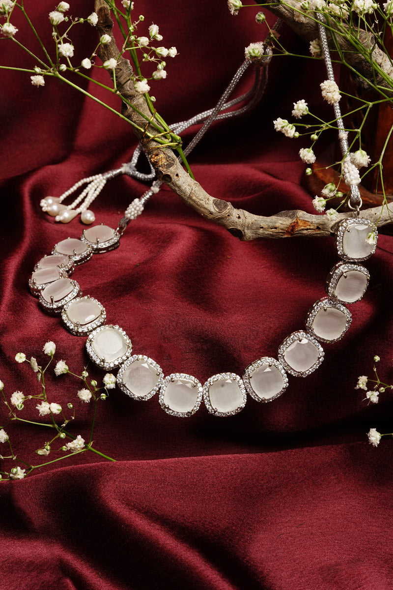 Grey Stone Studded Silver Plated Statement Necklace | Save 33% - Rajasthan Living 11