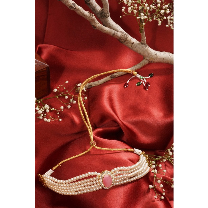 Pink Stone Studded Pearl Layered Choker Set | Save 33% - Rajasthan Living 7