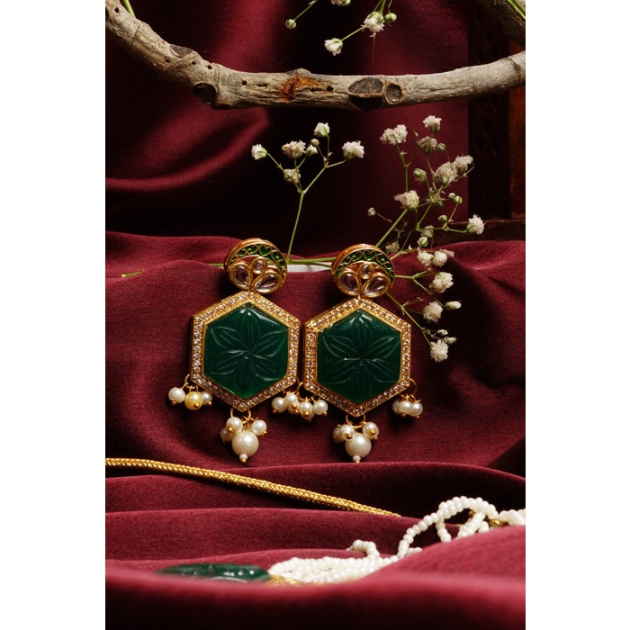 Green Stone Studded Pearl Layered Choker Set | Save 33% - Rajasthan Living 7