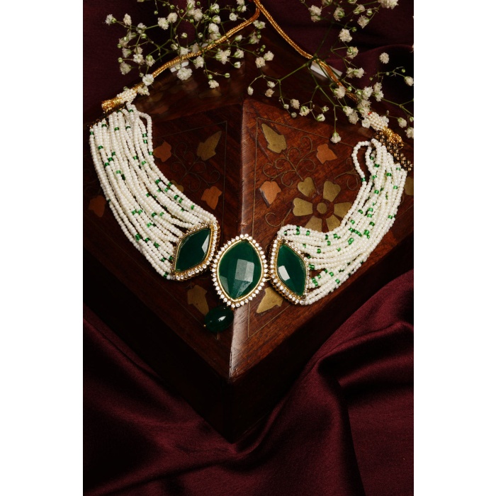 Green Stone Studded Pearl Choker Set | Save 33% - Rajasthan Living 8