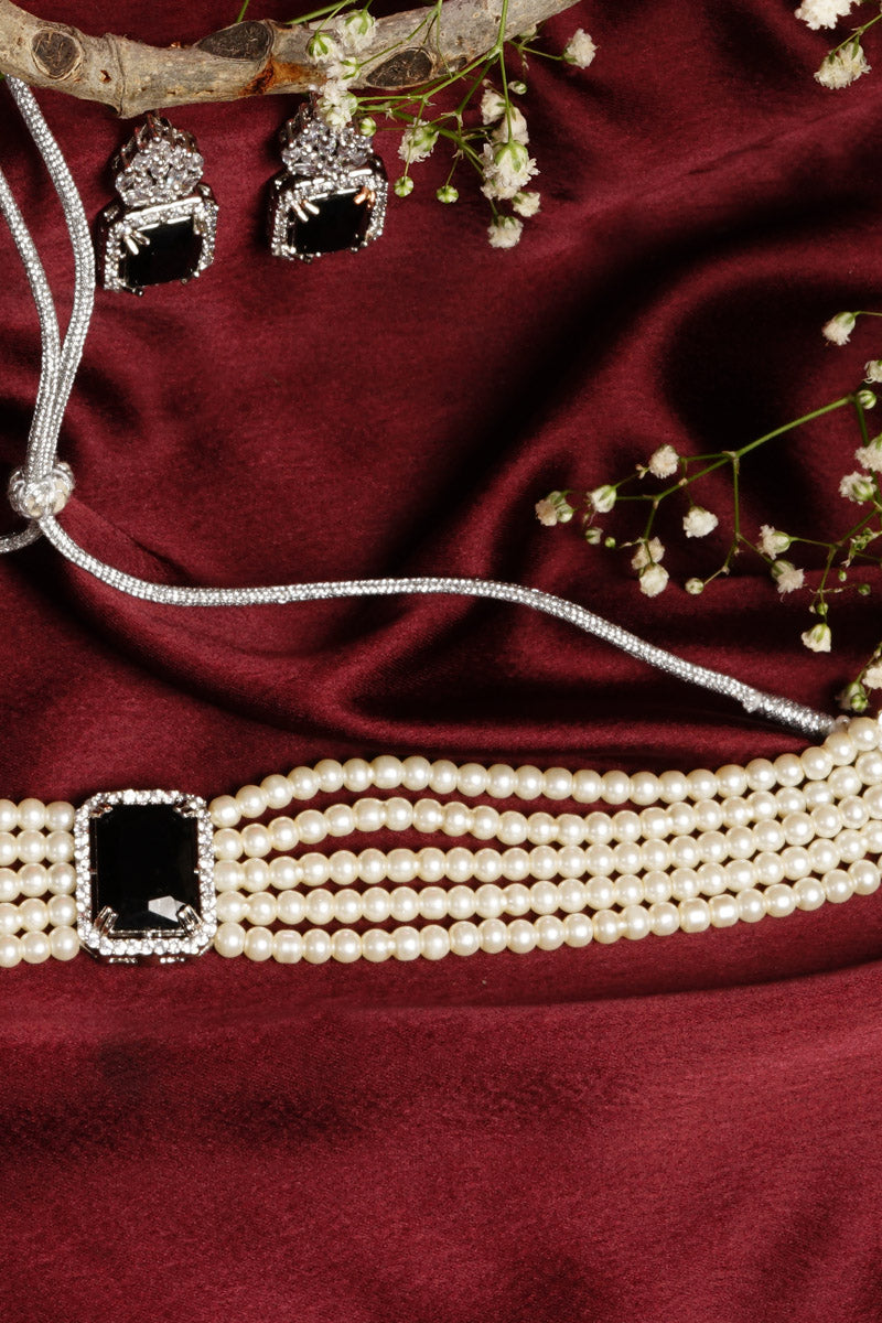 Black Stone Studded Pearl Layered Choker Set | Save 33% - Rajasthan Living 12