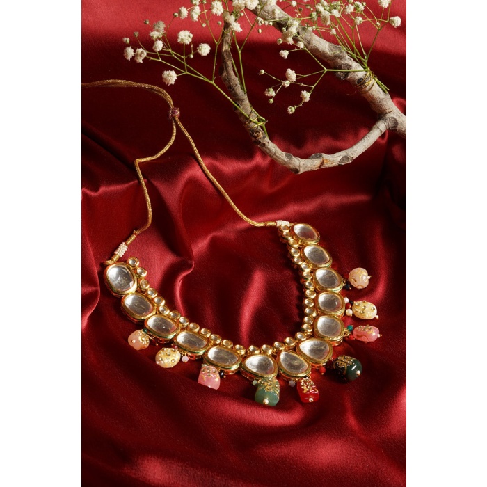 Polki & Kundan Studded Gold Plated Multicolor Jewellery Set | Save 33% - Rajasthan Living 8