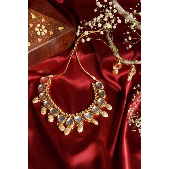 Polki & Kundan Studded Gold Plated White Jewellery Set | Save 33% - Rajasthan Living 8
