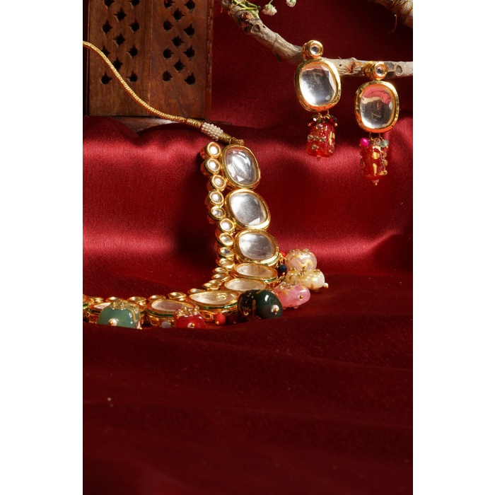 Polki & Kundan Studded Gold Plated Multicolor Jewellery Set | Save 33% - Rajasthan Living 9