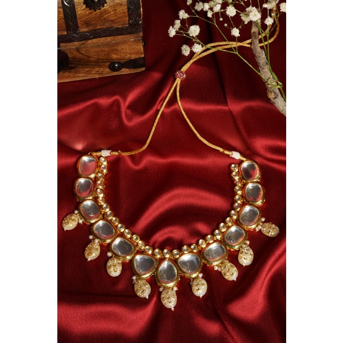 Polki & Kundan Studded Gold Plated White Jewellery Set | Save 33% - Rajasthan Living 9
