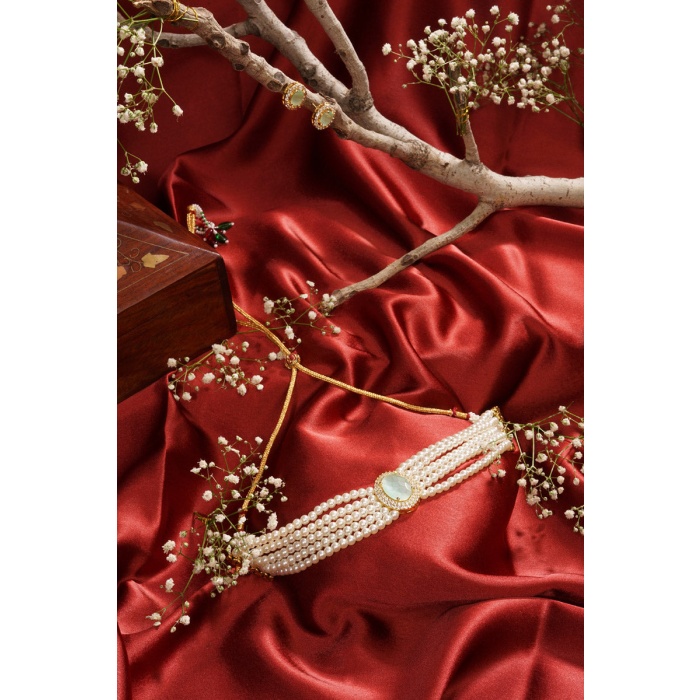 Mint Stone Studded Pearl Layered Choker Set | Save 33% - Rajasthan Living 9
