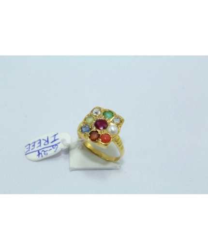 18 Kt Yellow Gold Ring, Navratana 9 Precious Gemstone | Save 33% - Rajasthan Living
