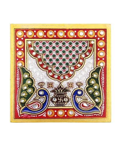 Marble chowki for Idols | Temple decoration handicraft showpiece | Peacock pattern tradional marble chowki | Save 33% - Rajasthan Living 5