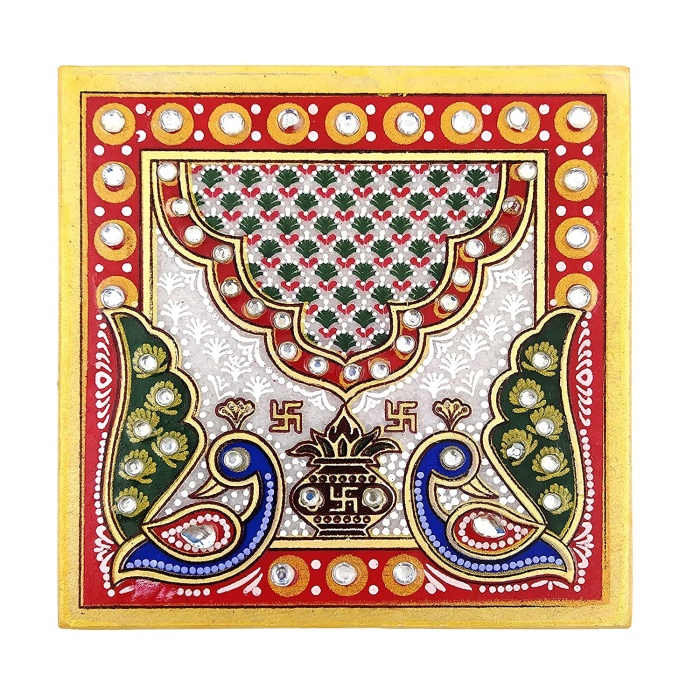Marble chowki for Idols | Temple decoration handicraft showpiece | Peacock pattern tradional marble chowki | Save 33% - Rajasthan Living 5