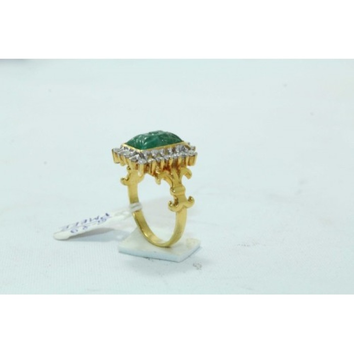 18Kt Yellow Gold Ring Natural Carved Emerald Stones Diamond | Save 33% - Rajasthan Living 8