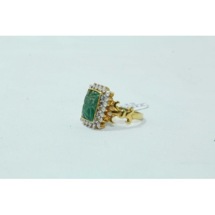 18Kt Yellow Gold Ring Natural Carved Emerald Stones Diamond | Save 33% - Rajasthan Living 11
