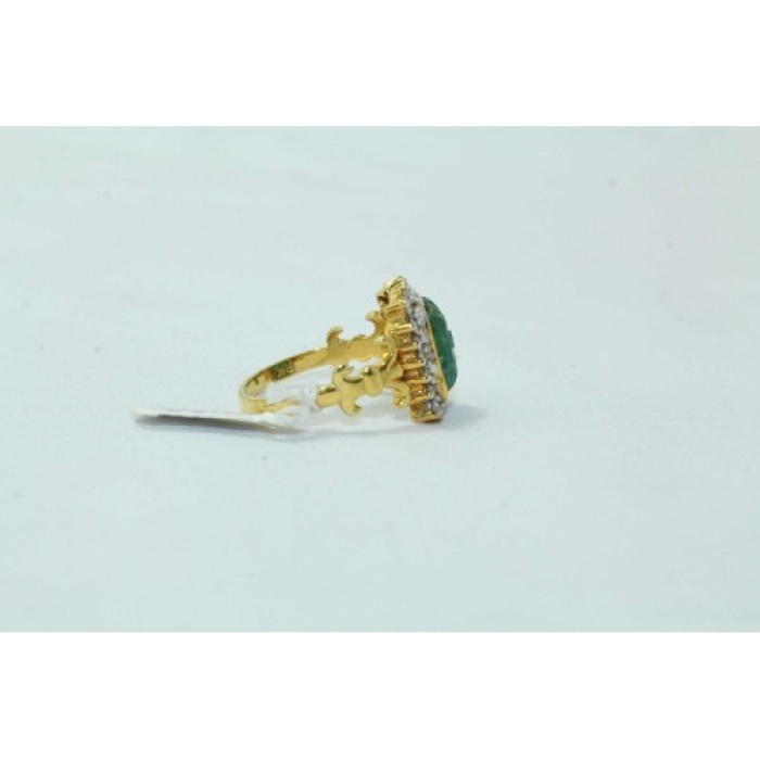 18Kt Yellow Gold Ring Natural Carved Emerald Stones Diamond | Save 33% - Rajasthan Living 7