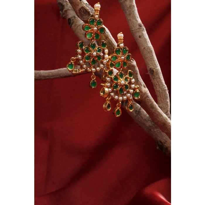 Green Stone Studded Gold Plated Floral Choker Set | Save 33% - Rajasthan Living 8