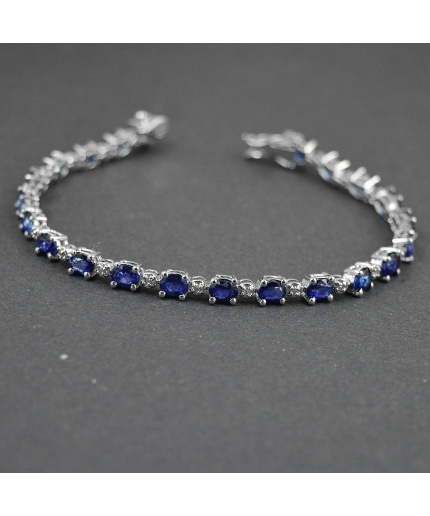 Natural Sapphire,cz 925 Sterling Silver Bracelet | Save 33% - Rajasthan Living