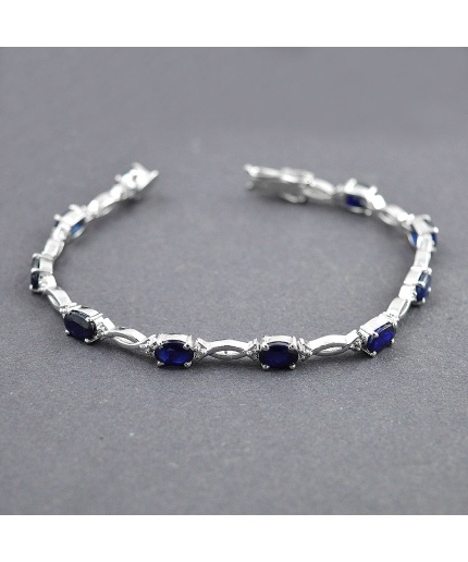 Natural Sapphire,Diamond  925 Sterling Silver Bracelet | Save 33% - Rajasthan Living