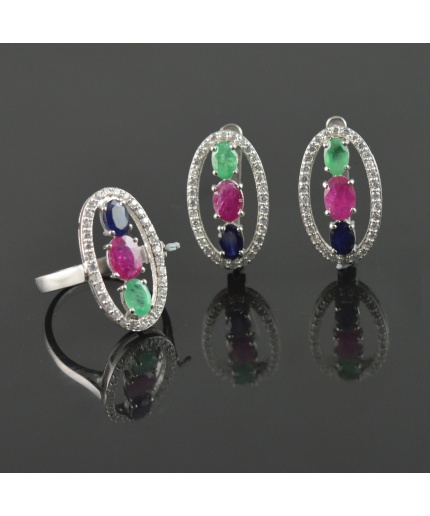 Natural Multicolor/Zircon 925 Sterling Silver Ring Set | Save 33% - Rajasthan Living