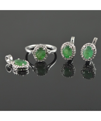 Natural Emerald, Zircon 925 Sterling Silver Ring Set | Save 33% - Rajasthan Living