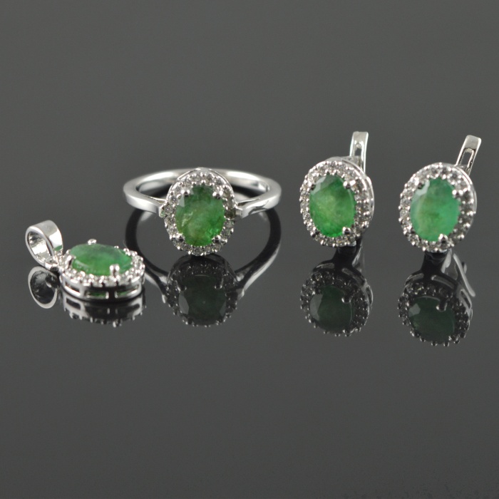Natural Emerald, Zircon 925 Sterling Silver Ring Set | Save 33% - Rajasthan Living 5