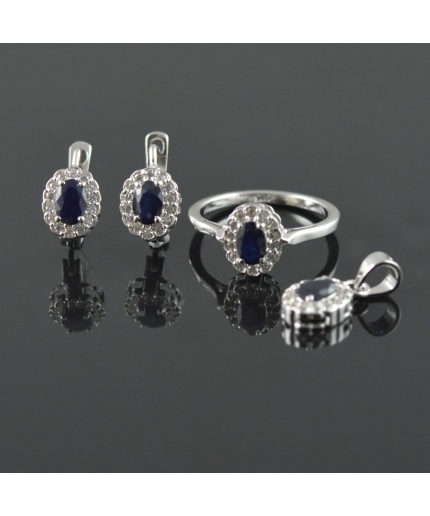 Natural Deffuse Sapphire/Zircon 925 Sterling Silver Ring Set | Save 33% - Rajasthan Living