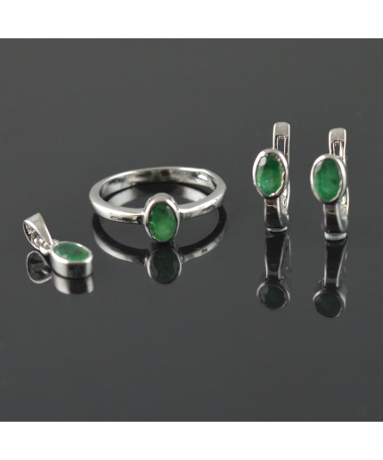 Natural Emerald 925 Sterling Silver Ring Set | Save 33% - Rajasthan Living