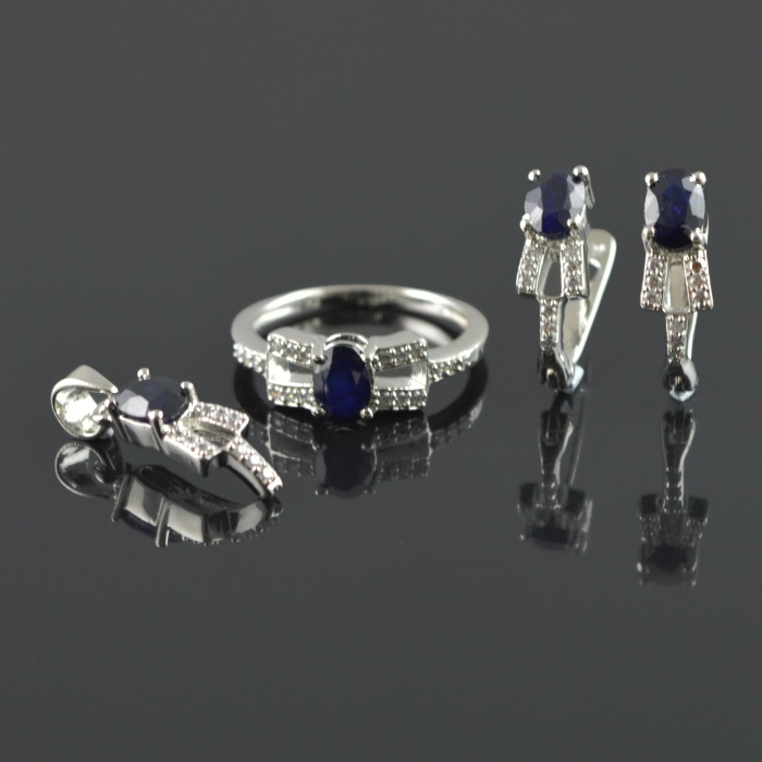 Natural Sapphire/Zircon 925 Sterling Silver Ring Set | Save 33% - Rajasthan Living 5