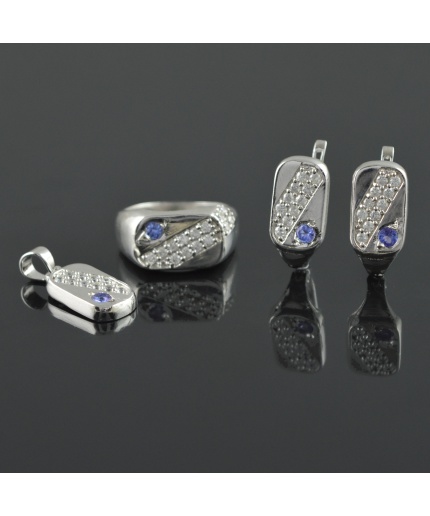 Natural Tenzanite/Zircon 925 Sterling Silver Ring Set | Save 33% - Rajasthan Living