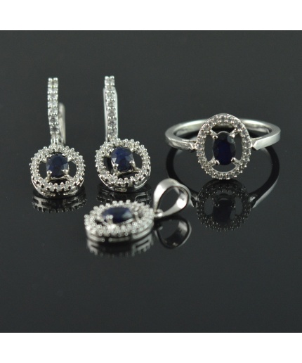 Natural Sapphire/Zircon 925 Sterling Silver Ring Set | Save 33% - Rajasthan Living