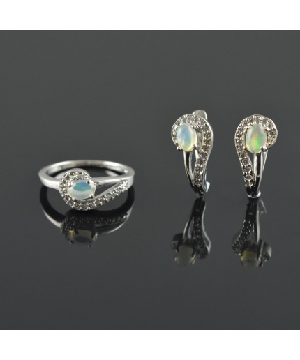 Natural Opal / Zircon 925 Sterling Silver Ring Set | Save 33% - Rajasthan Living