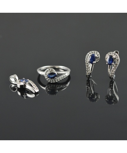 Natural Deffuse Sapphire/Zircon 925 Sterling Silver Ring Set | Save 33% - Rajasthan Living