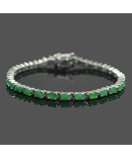 5×3-mm-Oval-Natural-Green-Emerald-Gemstone-925-Sterling-Silver-Tennis-Bracelet | Save 33% - Rajasthan Living