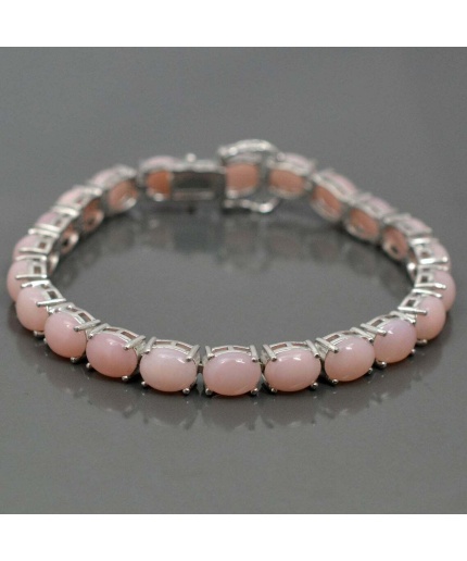 925-Silver-Bracelet-Natural-Opaque-Pink-Opal-Bracelet-Opaque-Pink-Opal-Oval | Save 33% - Rajasthan Living