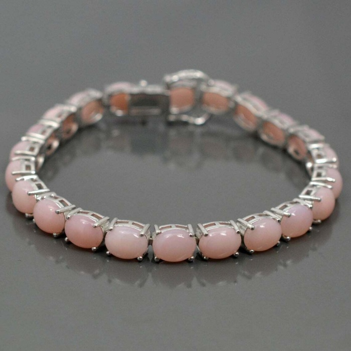 925-Silver-Bracelet-Natural-Opaque-Pink-Opal-Bracelet-Opaque-Pink-Opal-Oval | Save 33% - Rajasthan Living 5