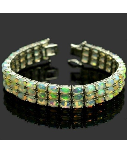 Natural Ethiopian Opal Gemstone 925 Sterling Silver Three Tennis Bracelet | Save 33% - Rajasthan Living