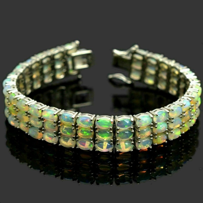 Natural Ethiopian Opal Gemstone 925 Sterling Silver Three Tennis Bracelet | Save 33% - Rajasthan Living 5