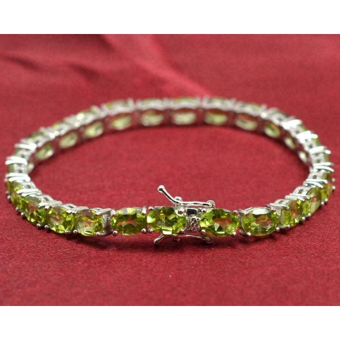 Natural Peridot Bracelet, 925 Silver Bracelet, Tennis Bracelet,Oval Cut Peridot | Save 33% - Rajasthan Living 7
