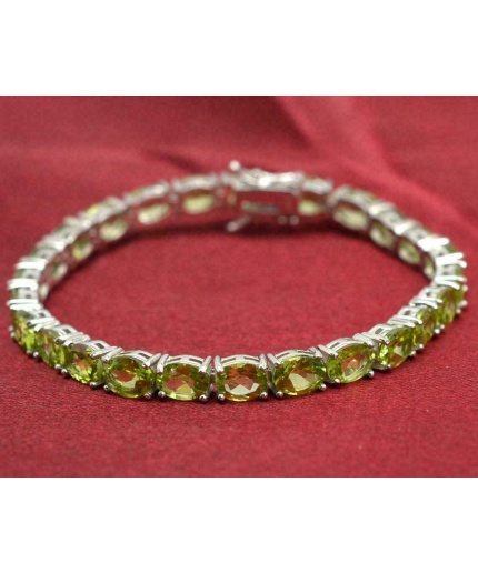 Natural Peridot Bracelet, 925 Silver Bracelet, Tennis Bracelet,Oval Cut Peridot | Save 33% - Rajasthan Living 3