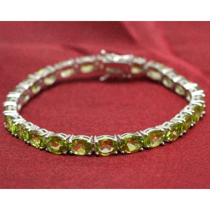 Natural Peridot Bracelet, 925 Silver Bracelet, Tennis Bracelet,Oval Cut Peridot | Save 33% - Rajasthan Living 5