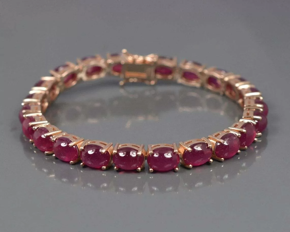 Ruby Solitaire Gold Plated Silver Bracelet  Fine Color Jewels   FineColorJewels
