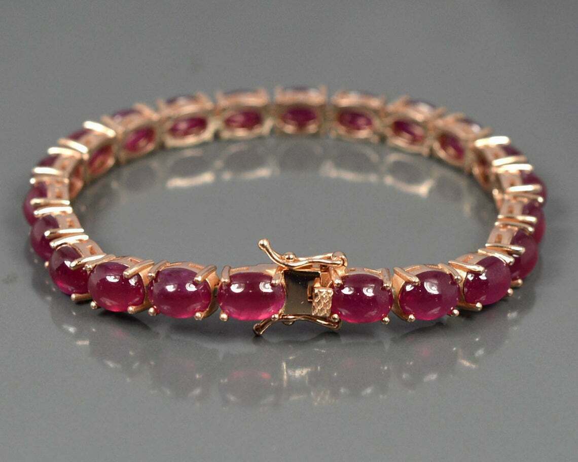 Ruby Solitaire Gold Plated Silver Bracelet  Fine Color Jewels   FineColorJewels