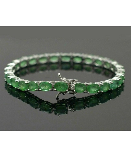 Natural Zambian Emerald Gemstone 925 Sterling Silver Tennis Bracelet | Save 33% - Rajasthan Living