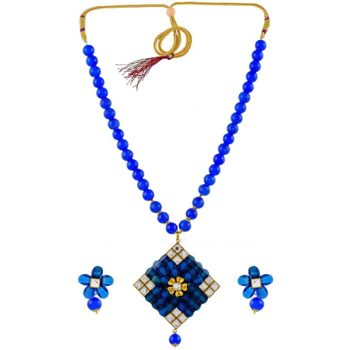 Indian Necklace Set With Unique Blue Colour and a Earring Pair, Jewelry Set/indian Jewelry/wedding Jewelry for Girls and Woman | Save 33% - Rajasthan Living 9