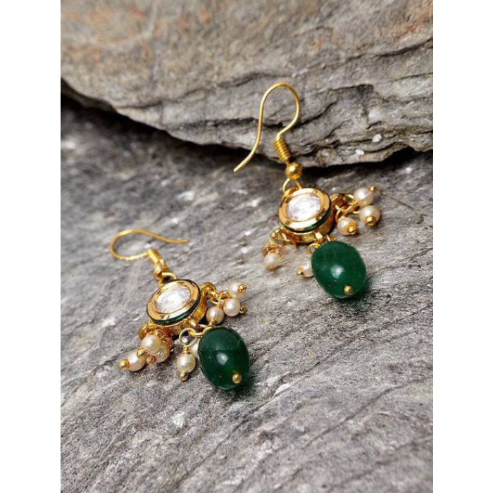 New Round Kundan Earrings With Green Moti, Casual Earring, Light Weight Earring, Anniversary Earring, Wedding Jewellery, Traditional Earring | Save 33% - Rajasthan Living 6