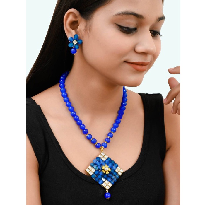 Indian Necklace Set With Unique Blue Colour and a Earring Pair, Jewelry Set/indian Jewelry/wedding Jewelry for Girls and Woman | Save 33% - Rajasthan Living 5