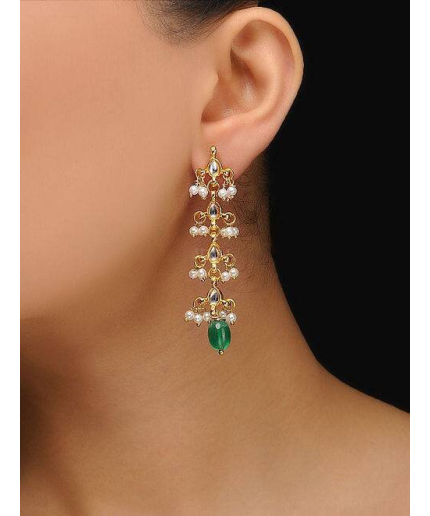 Gold Kundan Earrings, White Cherry Blossom Earrings, Sakura Earrings, Bridal Earrings, Flower Dangle Earrings, Botanical Earrings, Flower | Save 33% - Rajasthan Living 3