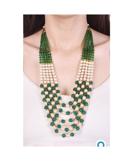 Indian Bollywood White and Green Long Moti Mala for Girls and Women | Save 33% - Rajasthan Living