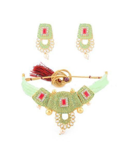 Kundan Choker, Mint Green Choker, Meenakari Choker, Indian Wedding Jewelry, Sabyasachi Necklace, Pakistani Jewelry, Ruby Choker and Earring | Save 33% - Rajasthan Living 3