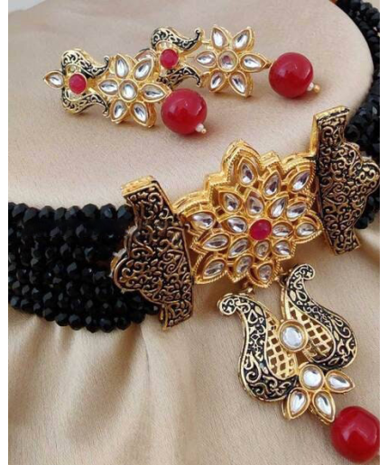 Beautiful Indian Kundan Black Colour Choker/ Indian Jewelry/ Indian Necklace/ Indian Choker/ Indian Wedding Necklace Set/ Kundan Choker | Save 33% - Rajasthan Living
