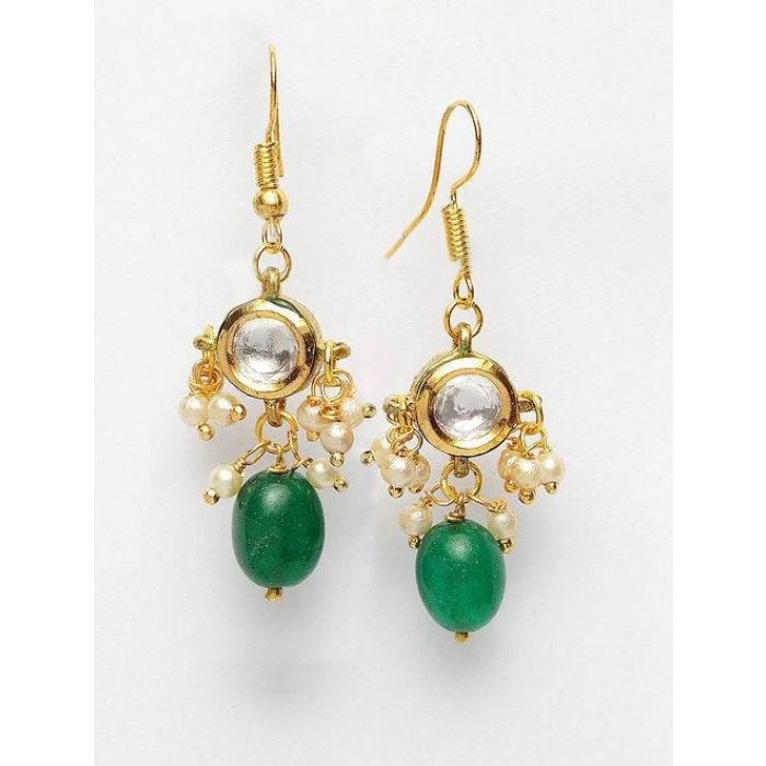 New Round Kundan Earrings With Green Moti, Casual Earring, Light Weight Earring, Anniversary Earring, Wedding Jewellery, Traditional Earring | Save 33% - Rajasthan Living 5